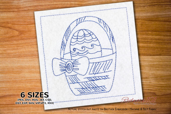 Easter Basket with Egg and Bow Redwork