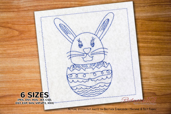 Easter Bunny Out of Egg Redwork