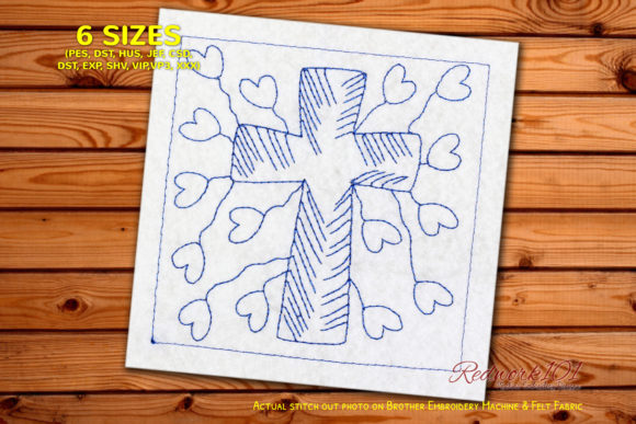 Easter Cross with Hearts Redwork