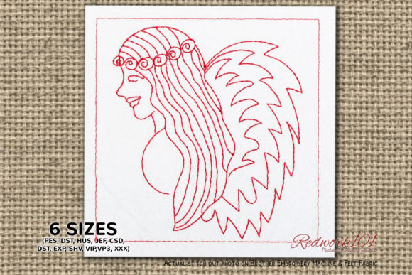 Girl with Wings Virgo Symbol Redwork